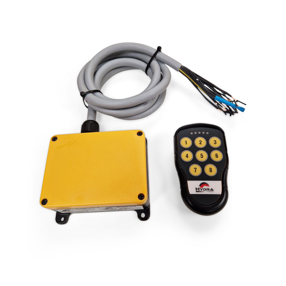 8 Button On/Off Radio Remote System 12-24VDC prewired 2.4 Mt Cable - Approved Hydraulics Limited