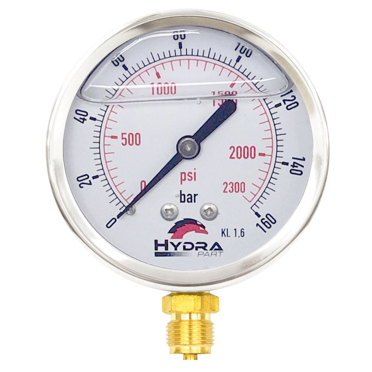 Hydra Part 100mm Glycerine Hydraulic Pressure Gauge 0-2300 Psi (160 Bar) 1/2&quot; Bottom Entry - Approved Hydraulics