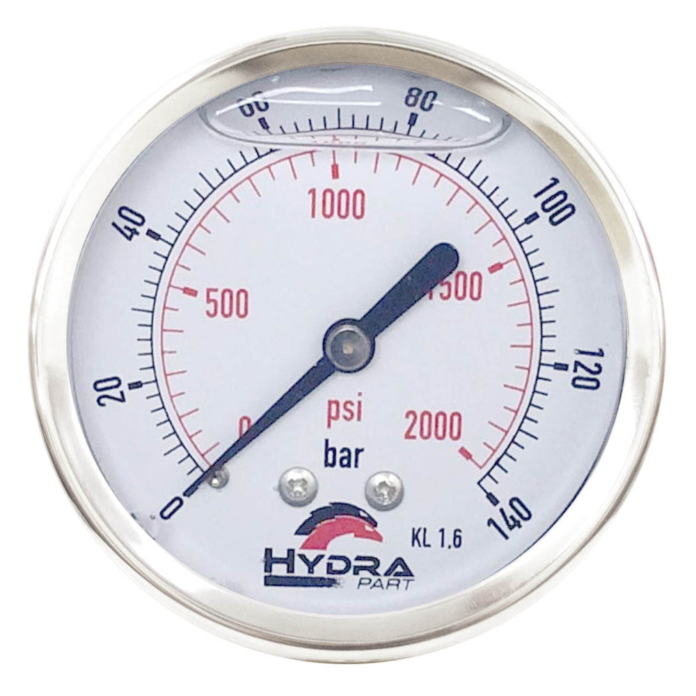 Hydra Part 100mm Glycerine Hydraulic Pressure Gauge 0-2000 Psi (140 Bar) 1/2" Rear Entry - Approved Hydraulics