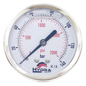 Hydra Part 100mm Glycerine Hydraulic Pressure Gauge 0-2000 Psi (140 Bar) 1/2" Rear Entry - Approved Hydraulics