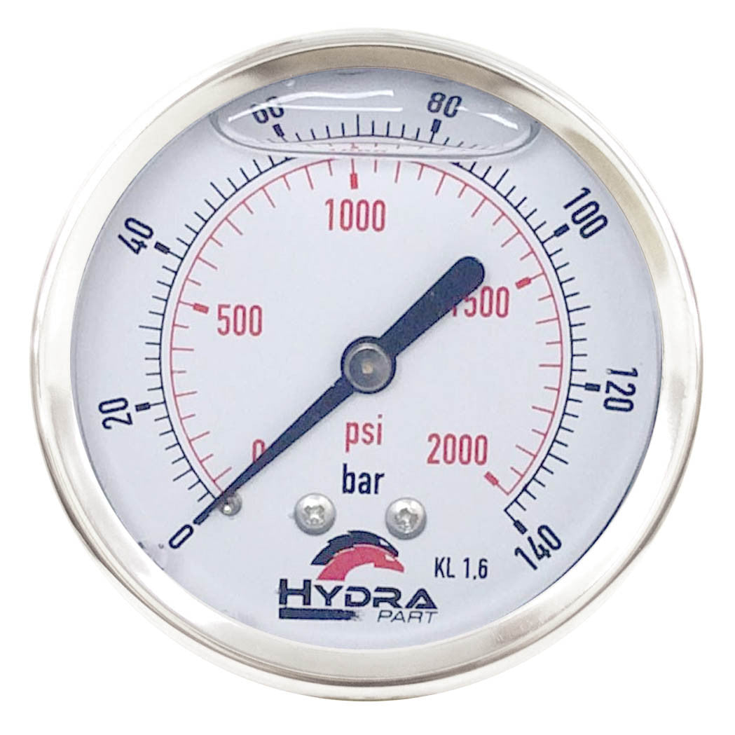 Hydra Part 100mm Glycerine Hydraulic Pressure Gauge 0-2000 Psi (140 Bar) 1/2&quot; Rear Entry - Approved Hydraulics