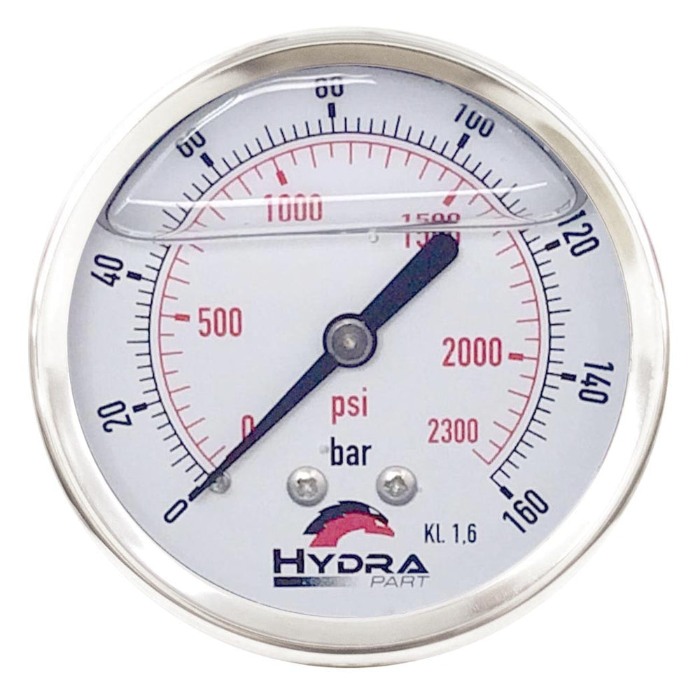 Hydra Part 100mm Glycerine Hydraulic Pressure Gauge 0-2300 Psi (160 Bar) 1/2" Rear Entry - Approved Hydraulics