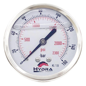 Hydra Part 100mm Glycerine Hydraulic Pressure Gauge 0-2300 Psi (160 Bar) 1/2" Rear Entry - Approved Hydraulics