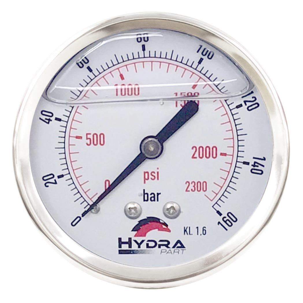 Hydra Part 100mm Glycerine Hydraulic Pressure Gauge 0-2300 Psi (160 Bar) 1/2&quot; Rear Entry - Approved Hydraulics