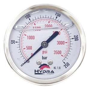 Hydra Part 100mm Glycerine Hydraulic Pressure Gauge 0-3500 Psi (250 Bar) 1/2" Rear Entry - Approved Hydraulics