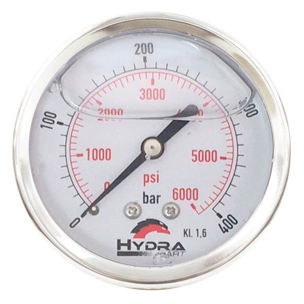 Hydra Part 100mm Glycerine Hydraulic Pressure Gauge 0-6000 Psi (400 Bar) 1/2" Rear Entry - Approved Hydraulics