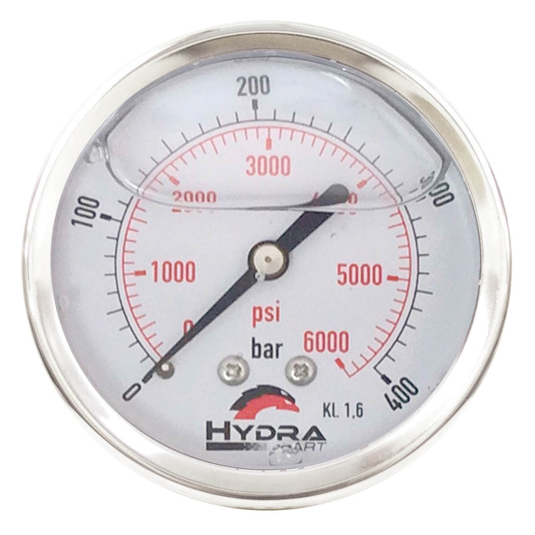 Hydra Part 100mm Glycerine Hydraulic Pressure Gauge 0-6000 Psi (400 Bar) 1/2&quot; Rear Entry - Approved Hydraulics