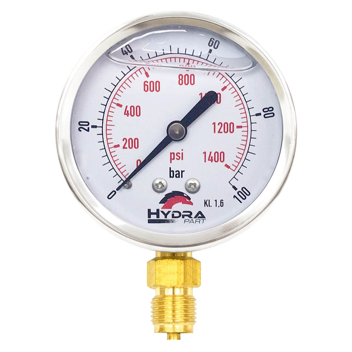 Hydra Part 63mm Glycerine Hydraulic Pressure Gauge 0-1400 Psi (100 Bar) 1/4&quot; Bottom Entry - Approved Hydraulics