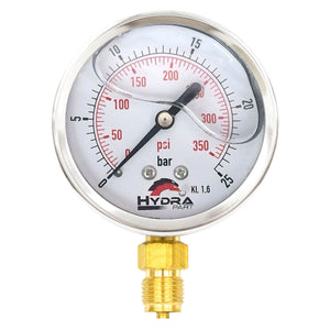 Hydra Part 63mm Glycerine Hydraulic Pressure Gauge 0-360 Psi (25 Bar) 1/4" Bottom Entry - Approved Hydraulics