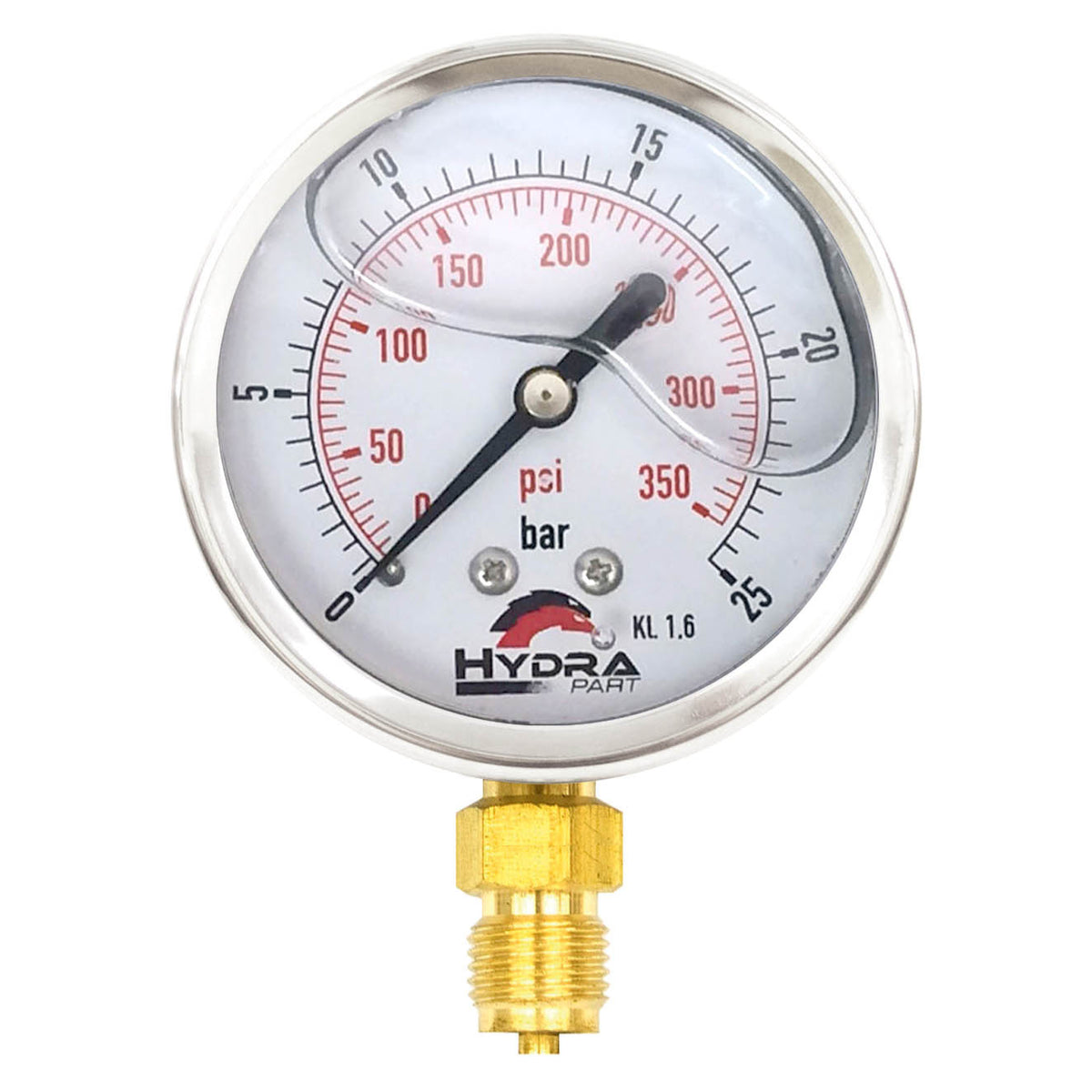 Hydra Part 63mm Glycerine Hydraulic Pressure Gauge 0-360 Psi (25 Bar) 1/4&quot; Bottom Entry - Approved Hydraulics
