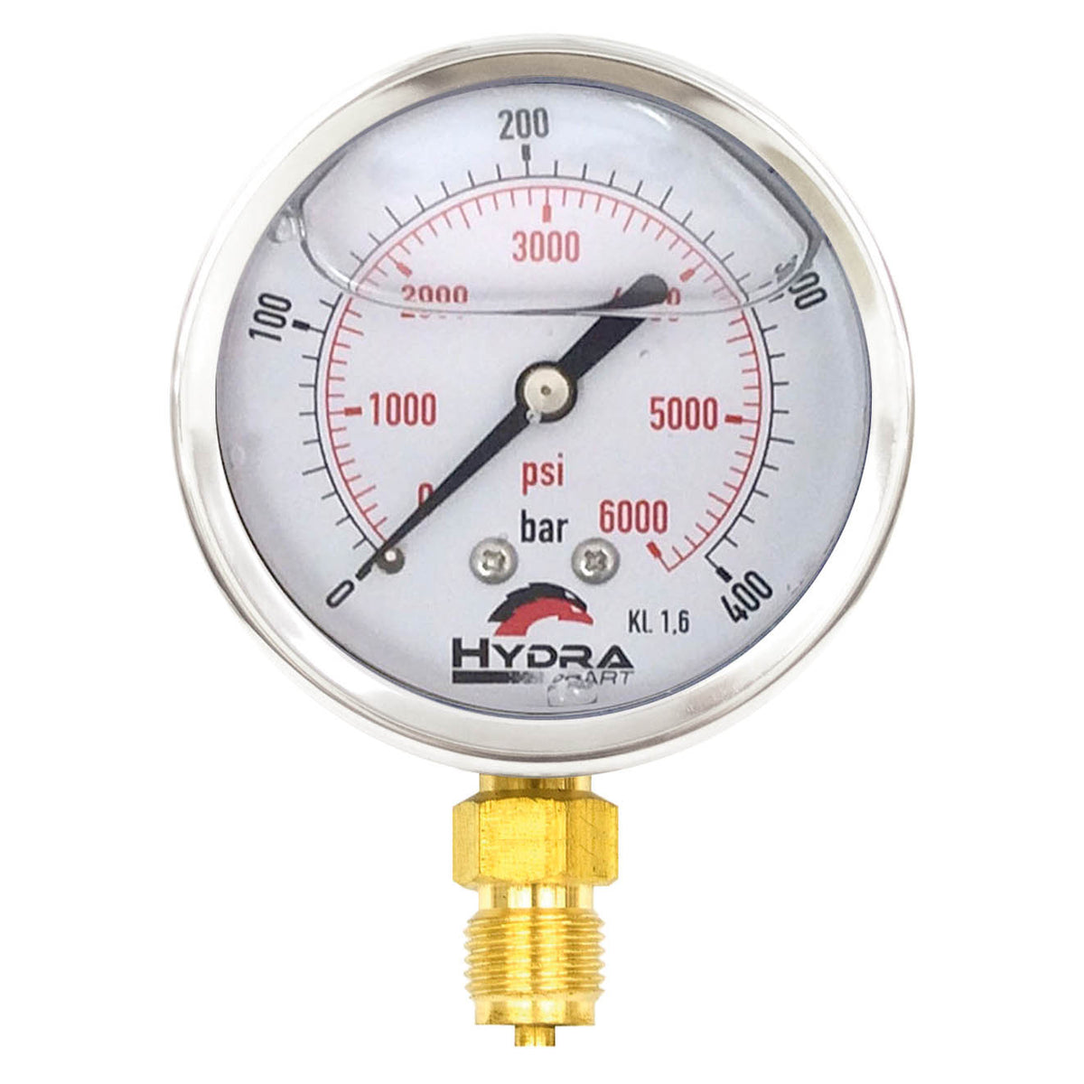 Hydra Part 63mm Glycerine Hydraulic Pressure Gauge 0-6000 Psi (400 Bar) 1/4&quot; Bottom Entry - Approved Hydraulics