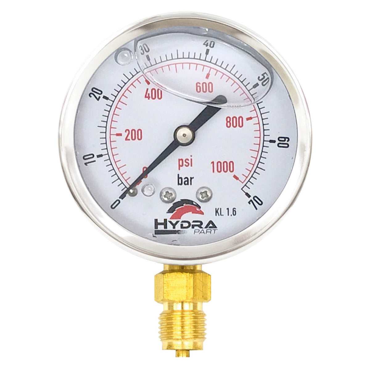 Hydra Part 63mm Glycerine Hydraulic Pressure Gauge 0-1000 Psi (70 Bar) 1/4&quot; Bottom Entry - Approved Hydraulics