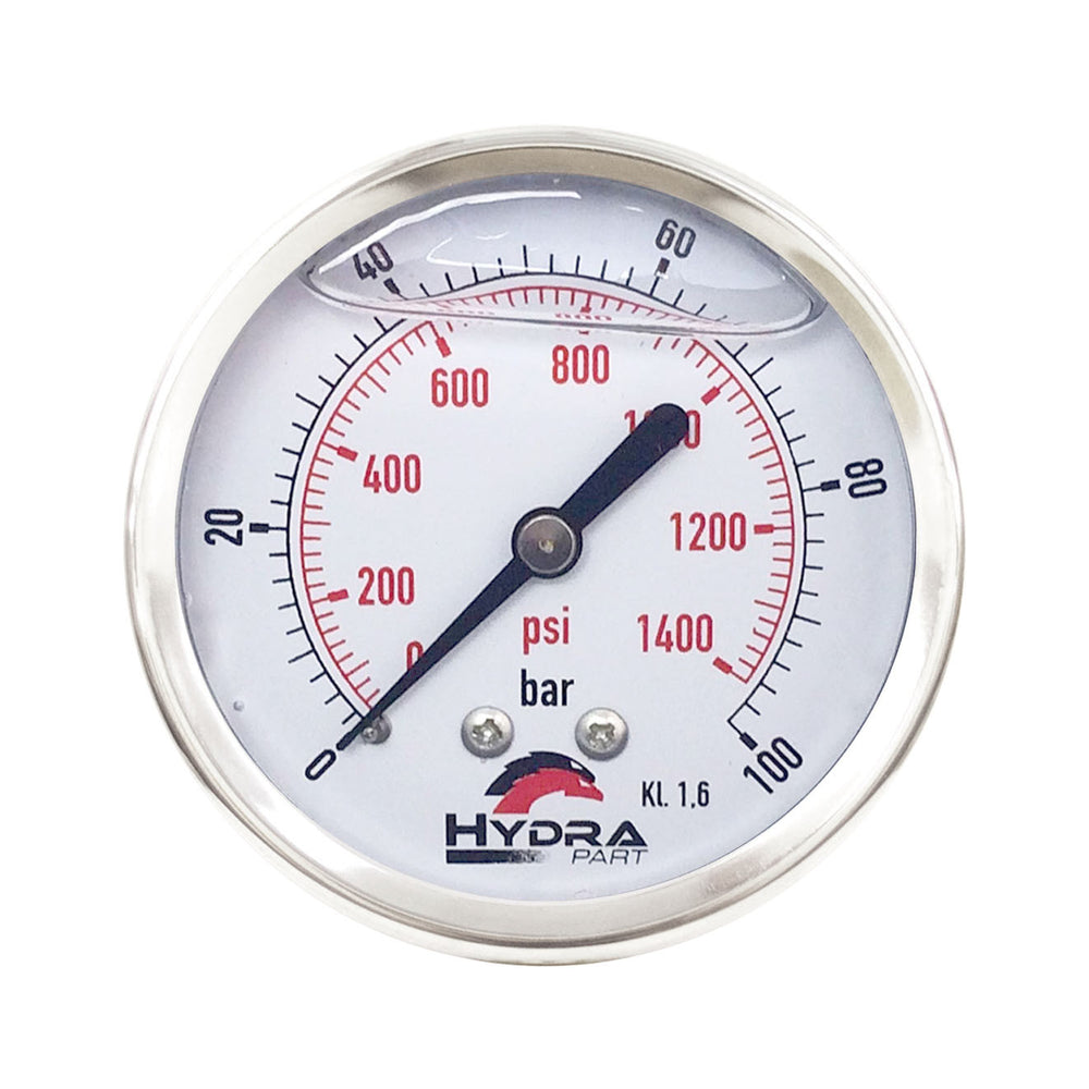 Hydra Part 63mm Glycerine Hydraulic Pressure Gauge 0-1400 Psi (100 Bar) 1/4" Rear Entry - Approved Hydraulics