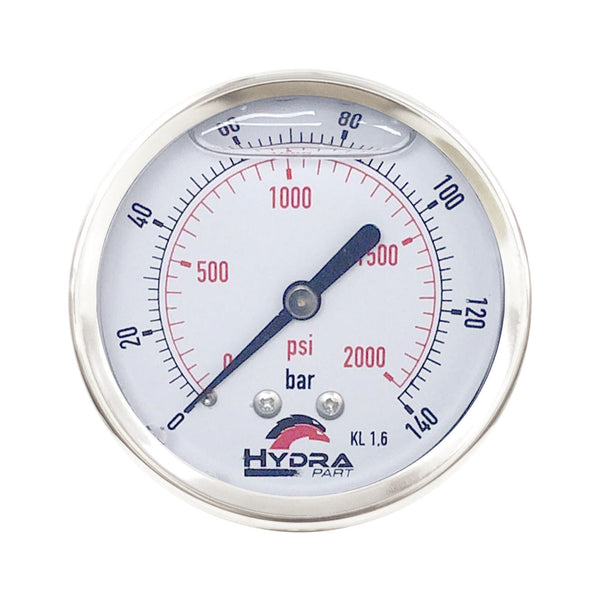 Hydra Part 63mm Glycerine Hydraulic Pressure Gauge 0-2000 Psi (140 Bar) 1/4" Rear Entry - Approved Hydraulics