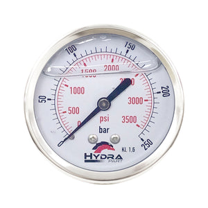 Hydra Part 63mm Glycerine Hydraulic Pressure Gauge 0-3500 Psi (250 Bar) 1/4" Rear Entry - Approved Hydraulics