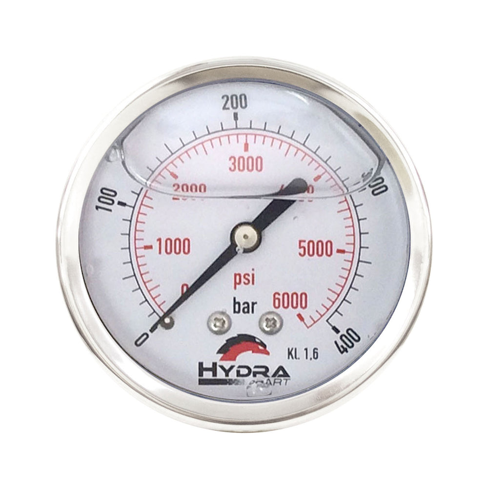 Hydra Part 63mm Glycerine Hydraulic Pressure Gauge 0-6000 Psi (400 Bar) 1/4" Rear Entry - Approved Hydraulics