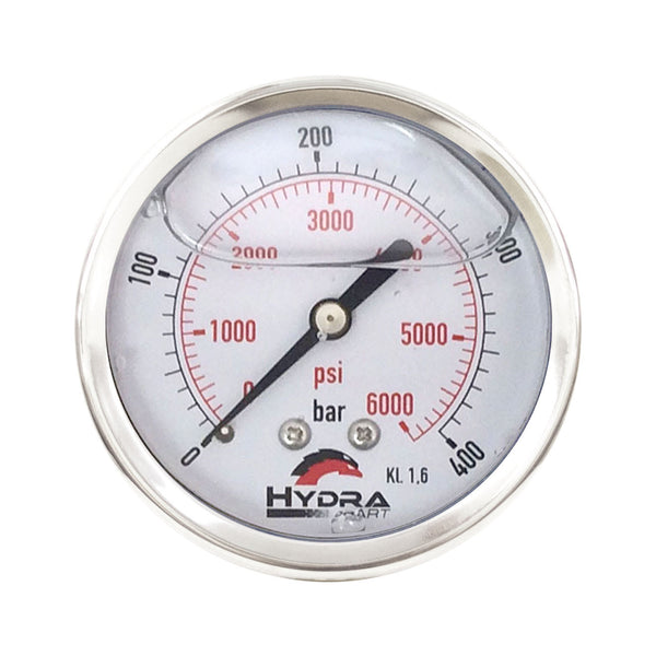 Hydra Part 63mm Glycerine Hydraulic Pressure Gauge 0-6000 Psi (400 Bar) 1/4" Rear Entry - Approved Hydraulics