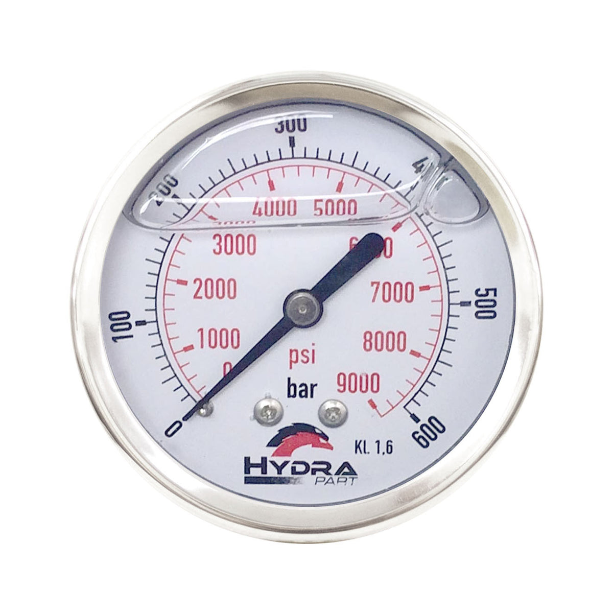 Hydra Part 63mm Glycerine Hydraulic Pressure Gauge 0-9000 Psi (600 Bar) 1/4&quot; Rear Entry - Approved Hydraulics