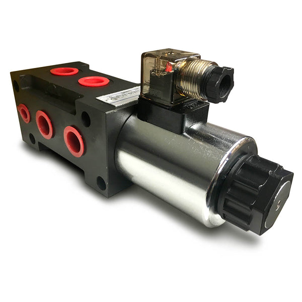 Hydra Part 6 Port Solenoid Diverter Valve 1/2" Open Centre 80LPM 12/24Vdc - Approved Hydraulics